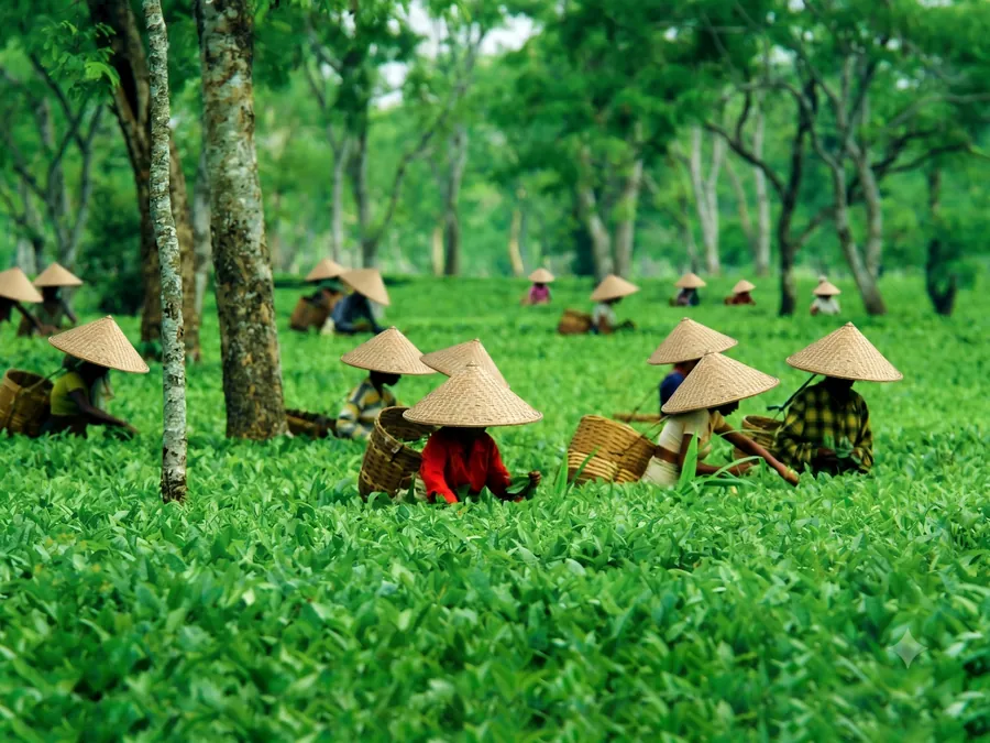 Assam: Tea, River, Island, Assam.